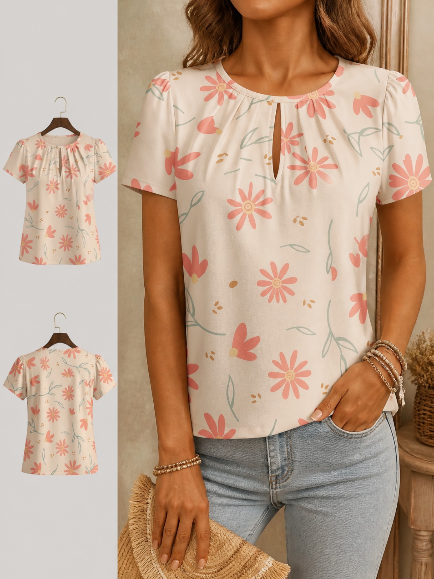 2026 New Women's Round Neck El - Resort Shirt Floral review and price