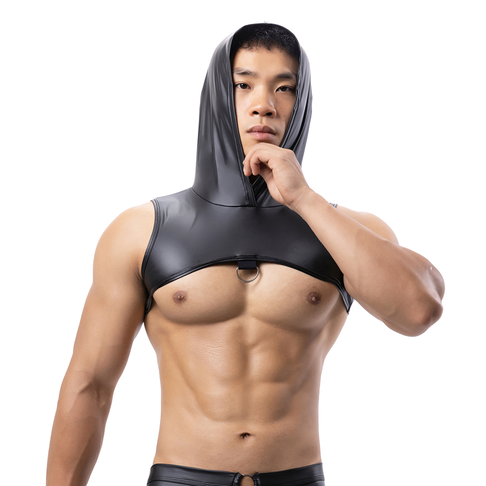 Men Faux Leather Hooded Fitnes - Tank Top Muscle review and price